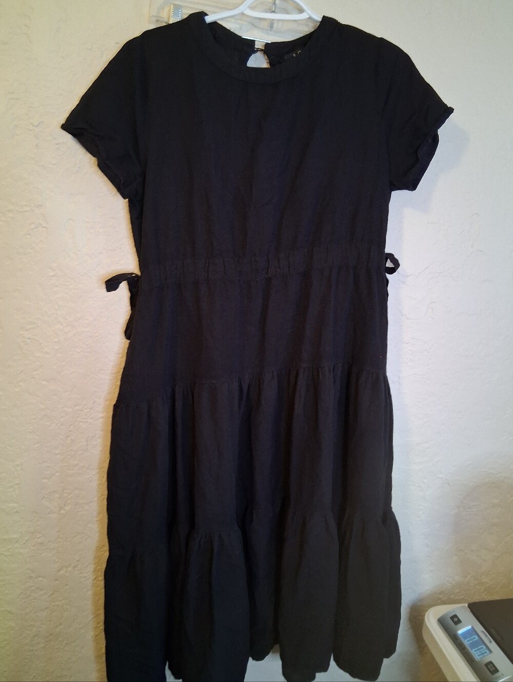 Fore Black Tiered Short-Sleeve Dress With Side Ties SZ Med
